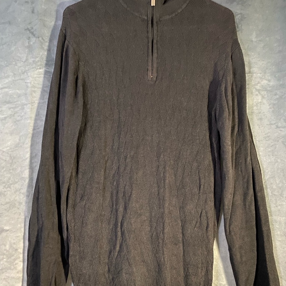 PIERRE CARDIN Men's Grey Knit Jumper 3/4 Zip Sz L Pullover Sweater
